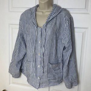Tahari 100% Linen Hooded Summer Shirt  M